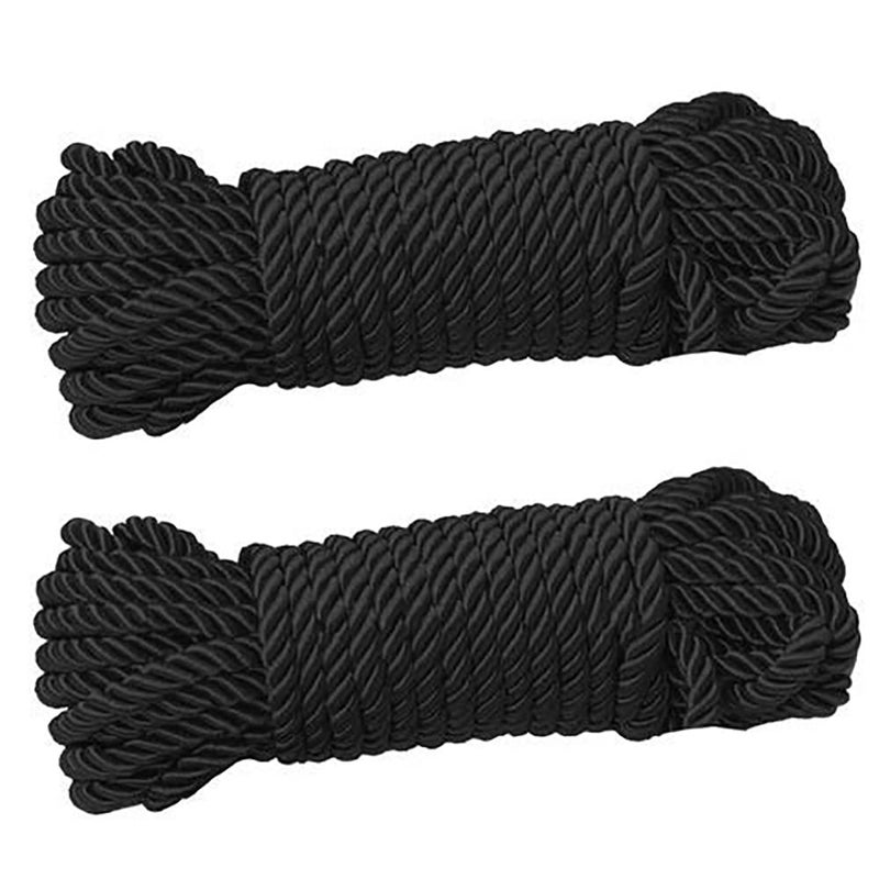 2 Pack All Purpose 32 feet 8mm(1/3inch) Diameter Soft Nylon Rope Solid Braided Twisted Ropes,10m Durable and Strong All Purpose Twine Cord Rope String Thread Cord (Black Ropes)